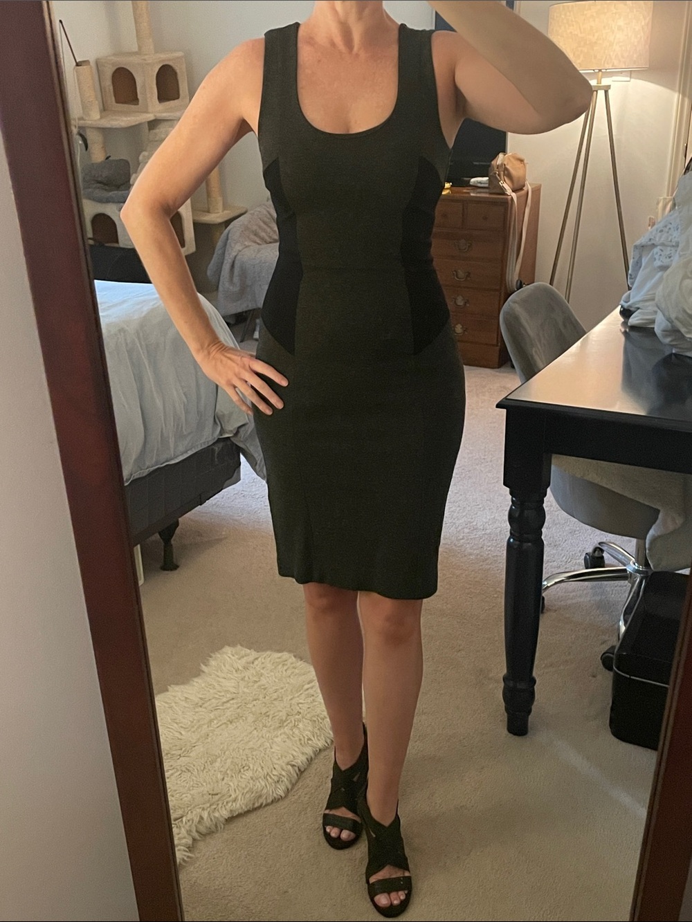 Charcoal Gray Scoop Neck Fitted Dress